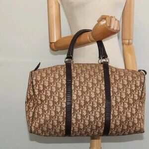 Christian Dior Trotter Canvas Boston Bag Brown Gold Auth